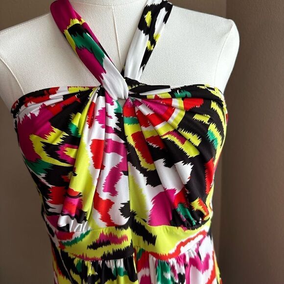 INC Halter Cross Front & Back Bright Multi Color Top Size Medium SOFT - Picture 3 of 8